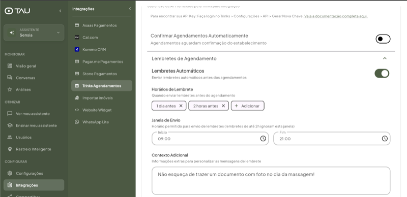 Lembretes automáticos de agendamento
