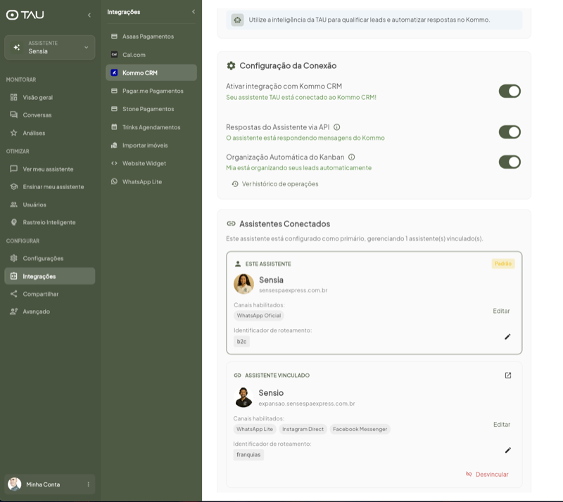 Assistentes Vinculados para contas Kommo compartilhadas