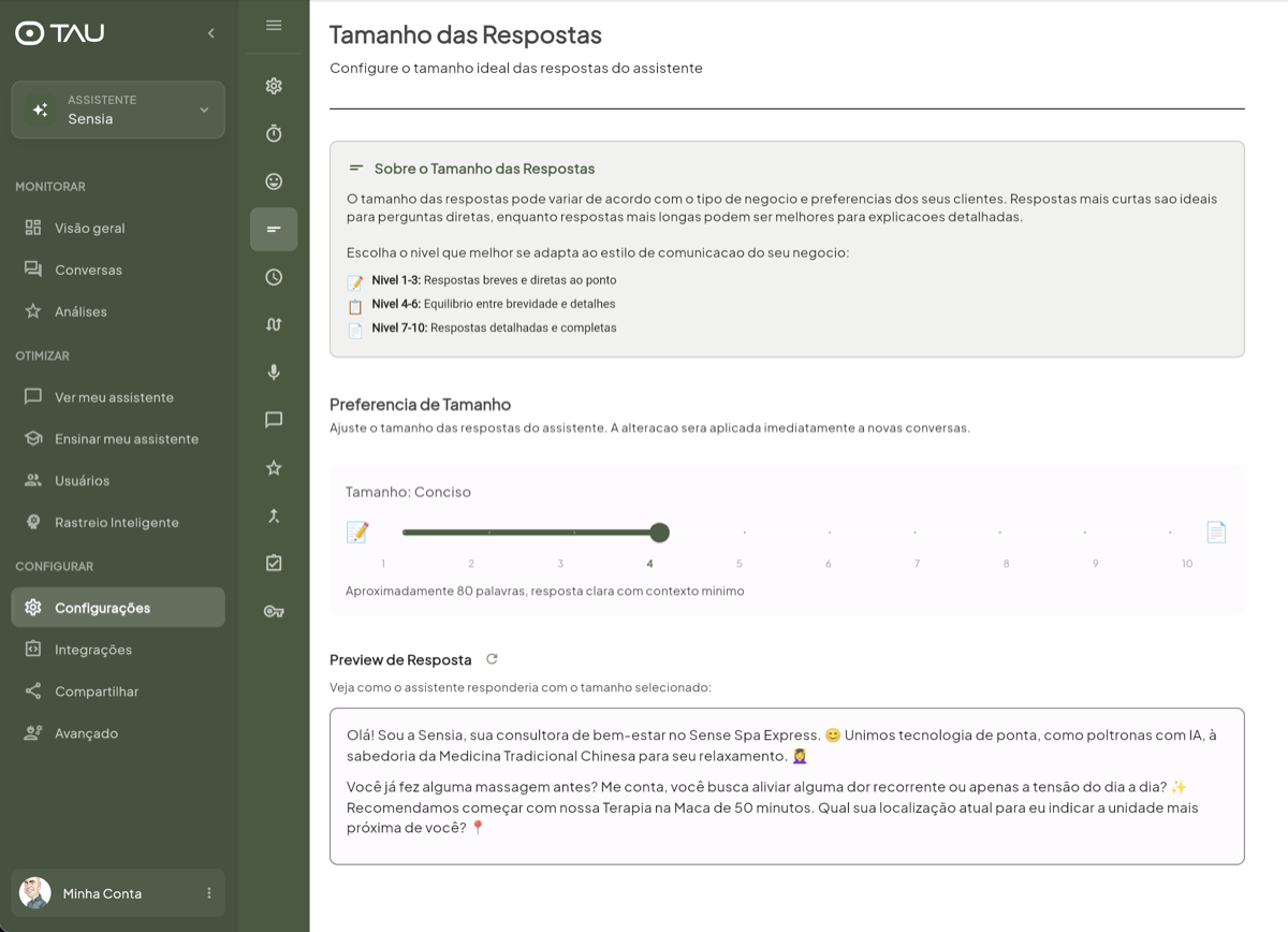 Ajuste o tamanho das respostas dos assistentes