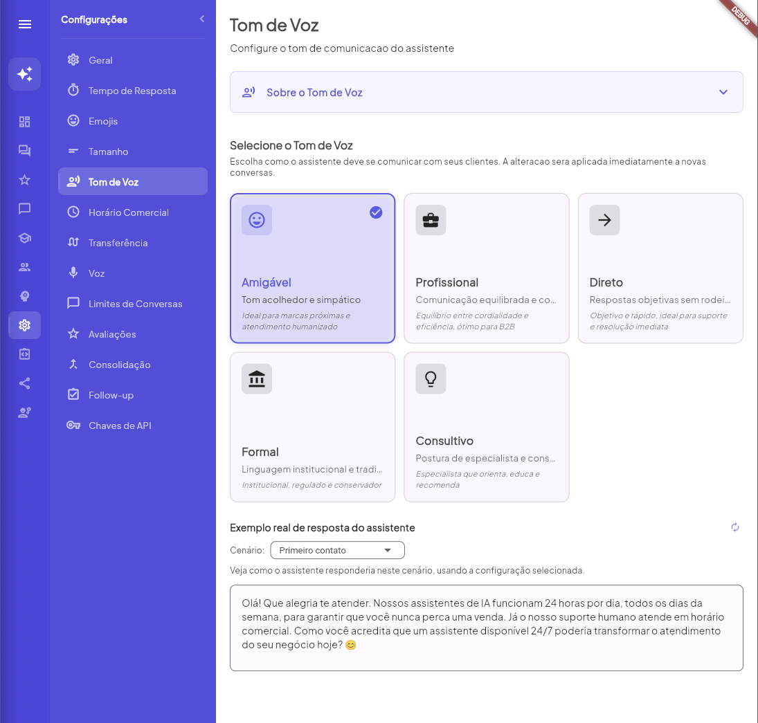 Controle o tom de voz dos seus assistentes